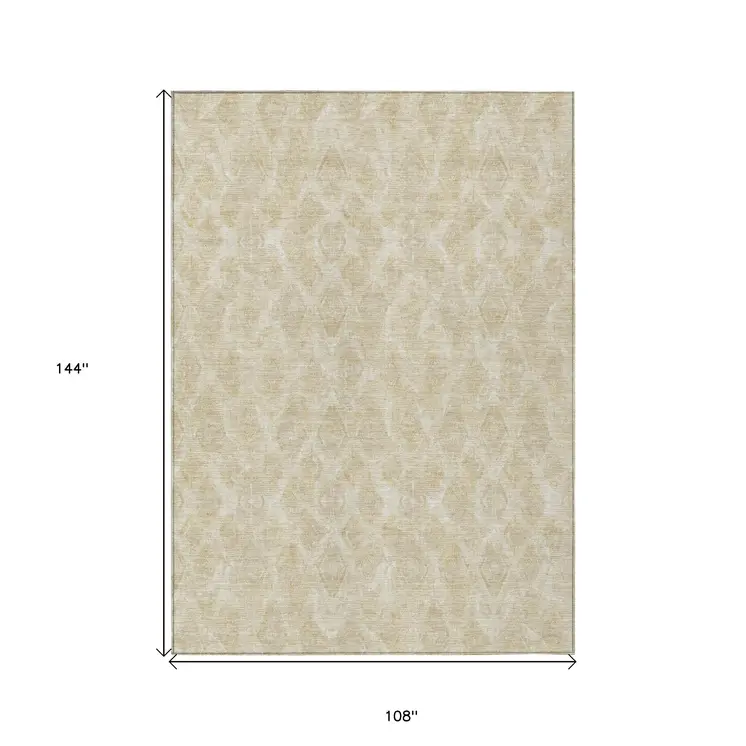 9' X 12' Beige Taupe And Tan Geometric Washable Indoor Outdoor Area Rug