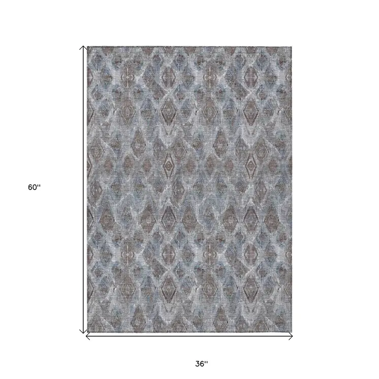 3' X 5' Sky Blue And Silver Geometric Washable Indoor Outdoor Area Rug