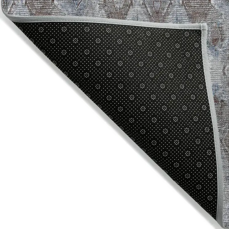 8' X 10' Sky Blue And Silver Geometric Washable Indoor Outdoor Area Rug
