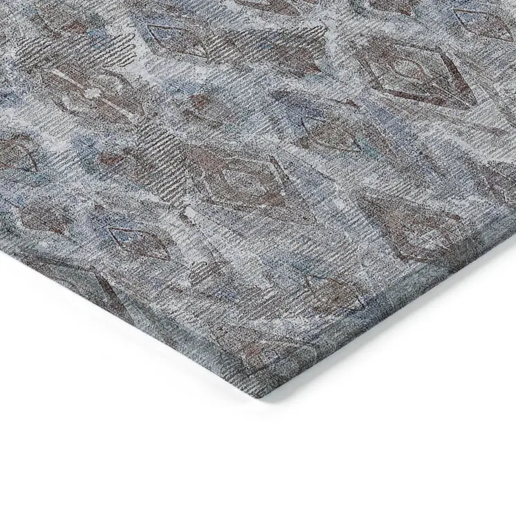 8' X 10' Sky Blue And Silver Geometric Washable Indoor Outdoor Area Rug