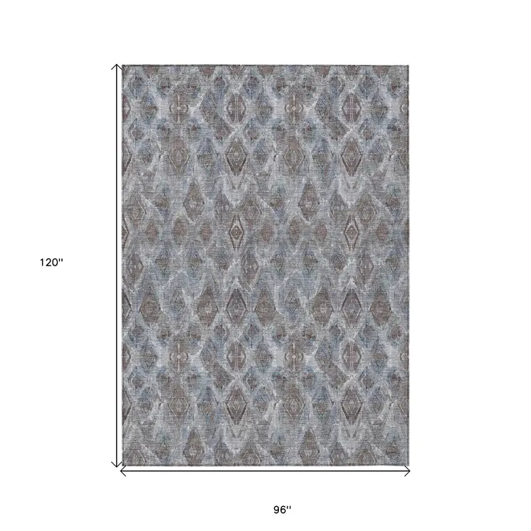 8' X 10' Sky Blue And Silver Geometric Washable Indoor Outdoor Area Rug