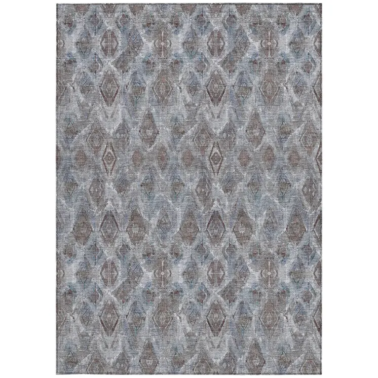 9' X 12' Sky Blue And Silver Geometric Washable Indoor Outdoor Area Rug