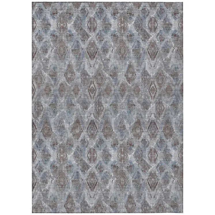 9' X 12' Sky Blue And Silver Geometric Washable Indoor Outdoor Area Rug