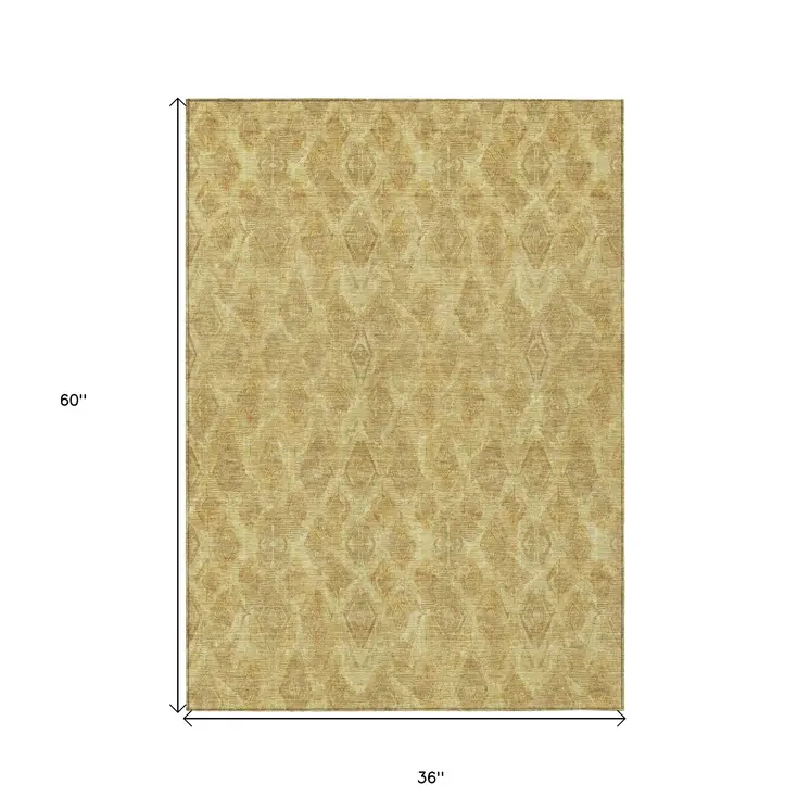 3' X 5' Gold Taupe And Beige Geometric Washable Indoor Outdoor Area Rug