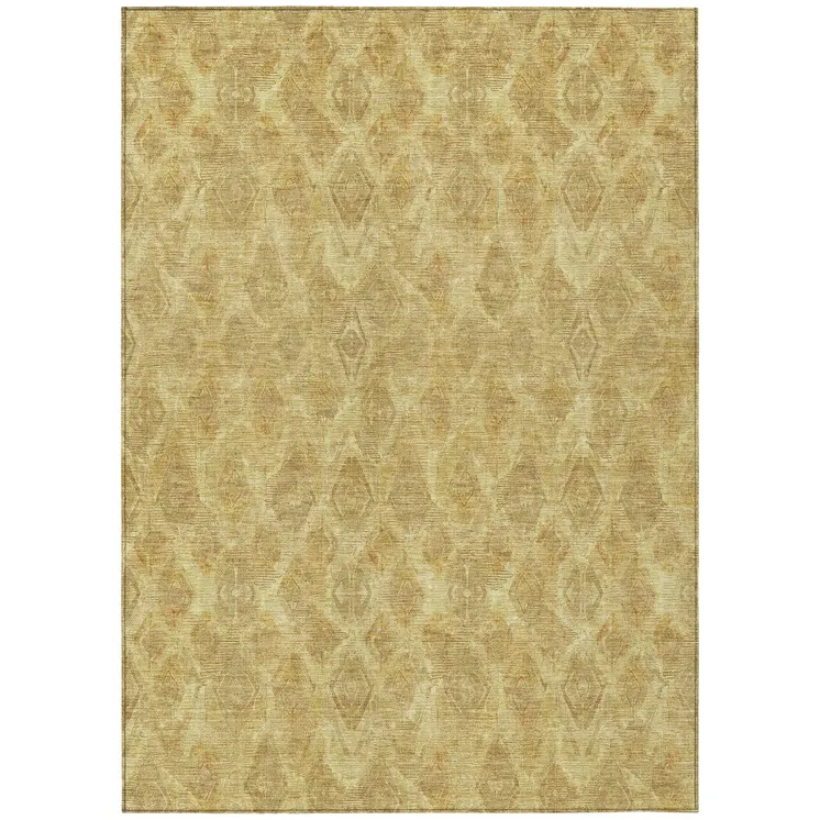 5' X 8' Gold Taupe And Beige Geometric Washable Indoor Outdoor Area Rug