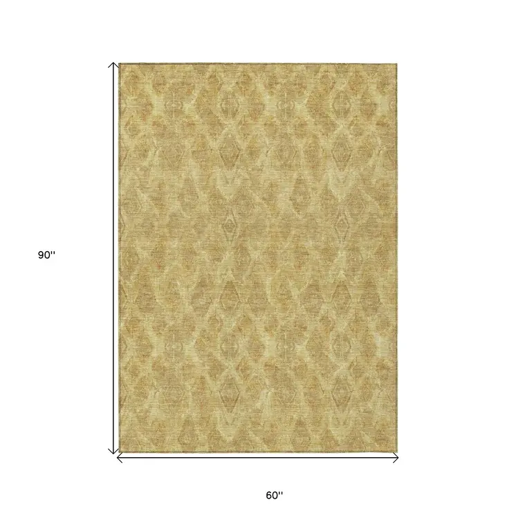 5' X 8' Gold Taupe And Beige Geometric Washable Indoor Outdoor Area Rug