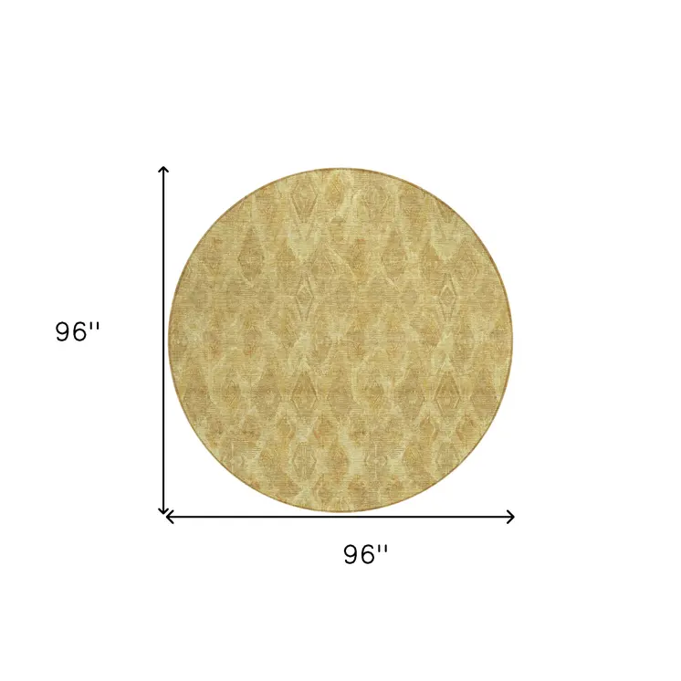8' Gold Taupe And Beige Round Geometric Washable Indoor Outdoor Area Rug