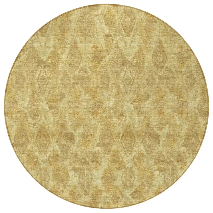 8' Gold Taupe And Beige Round Geometric Washable Indoor Outdoor Area Rug