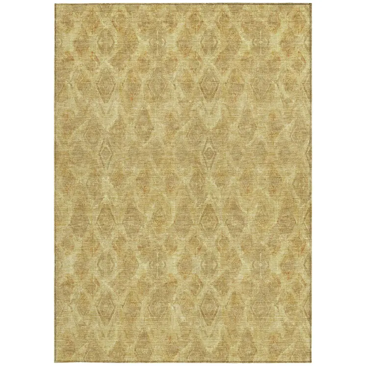 9' X 12' Gold Taupe And Beige Geometric Washable Indoor Outdoor Area Rug