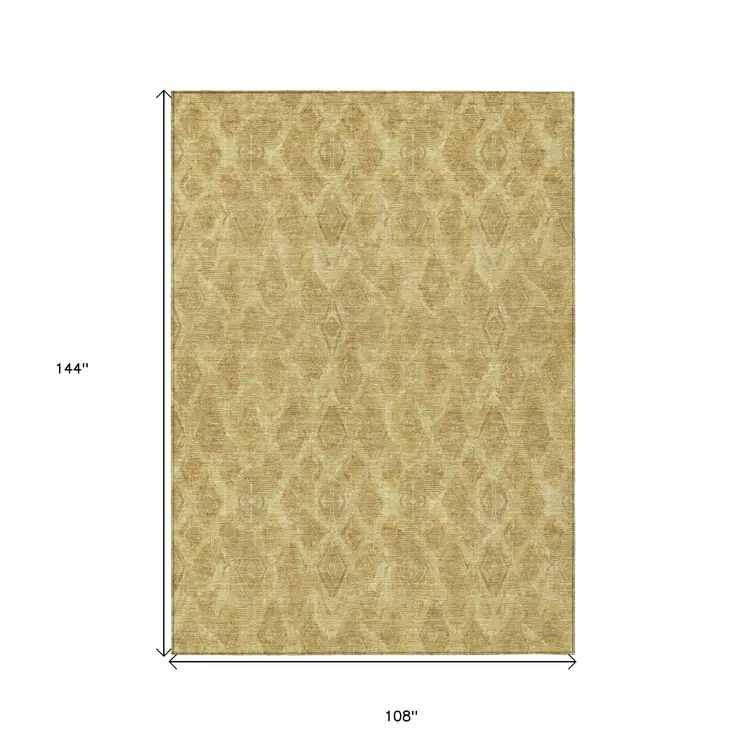 9' X 12' Gold Taupe And Beige Geometric Washable Indoor Outdoor Area Rug