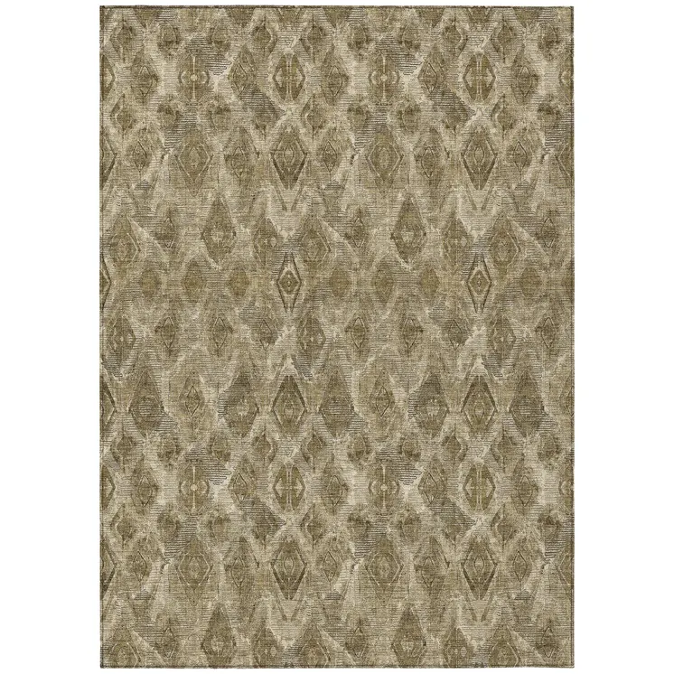 3' X 5' Brown Beige And Tan Geometric Washable Indoor Outdoor Area Rug