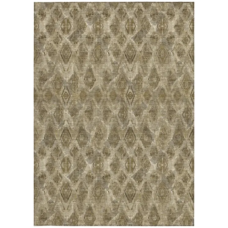 5' X 8' Brown Beige And Tan Geometric Washable Indoor Outdoor Area Rug