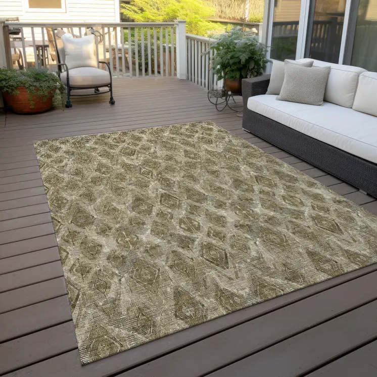 5' X 8' Brown Beige And Tan Geometric Washable Indoor Outdoor Area Rug