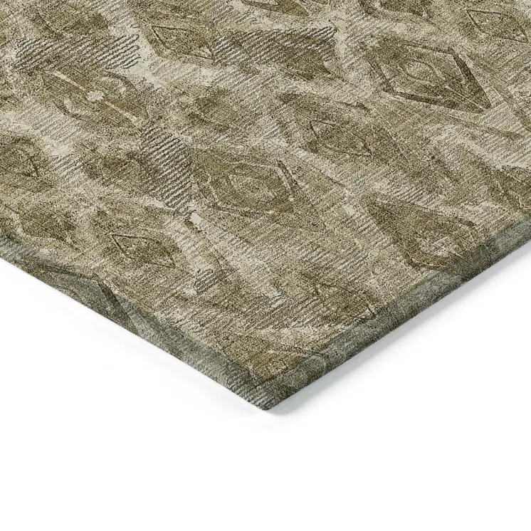 5' X 8' Brown Beige And Tan Geometric Washable Indoor Outdoor Area Rug