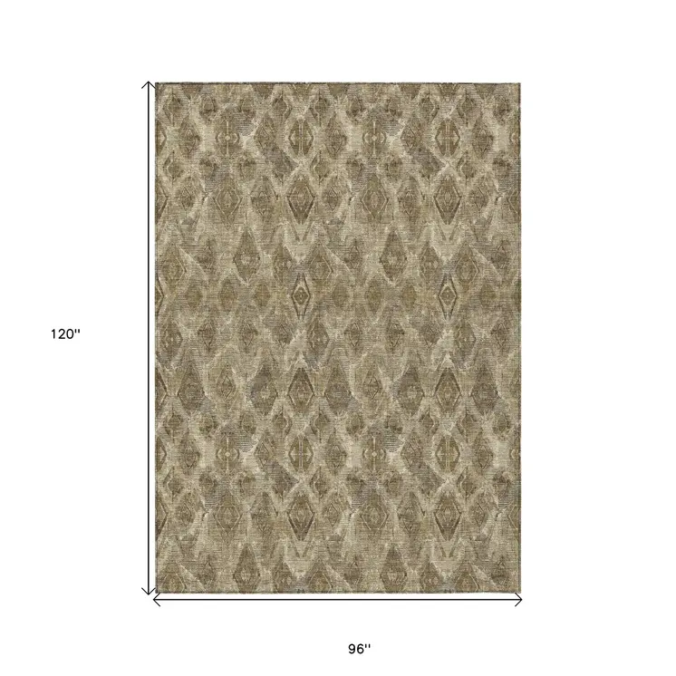 8' X 10' Brown Beige And Tan Geometric Washable Indoor Outdoor Area Rug