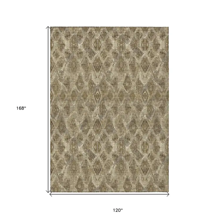 10' X 14' Brown Beige And Tan Geometric Washable Indoor Outdoor Area Rug