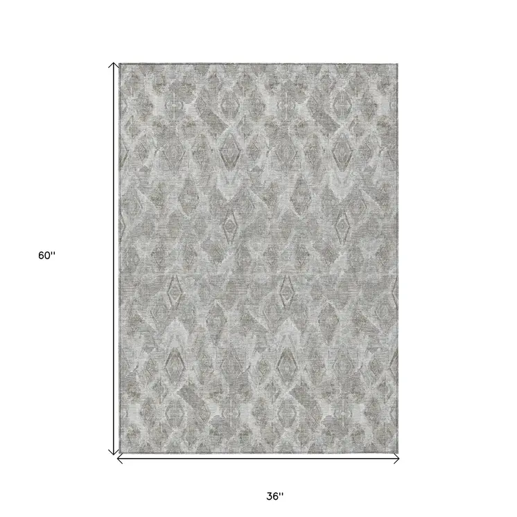 3' X 5' Silver Gray And Pewter Geometric Washable Indoor Outdoor Area Rug