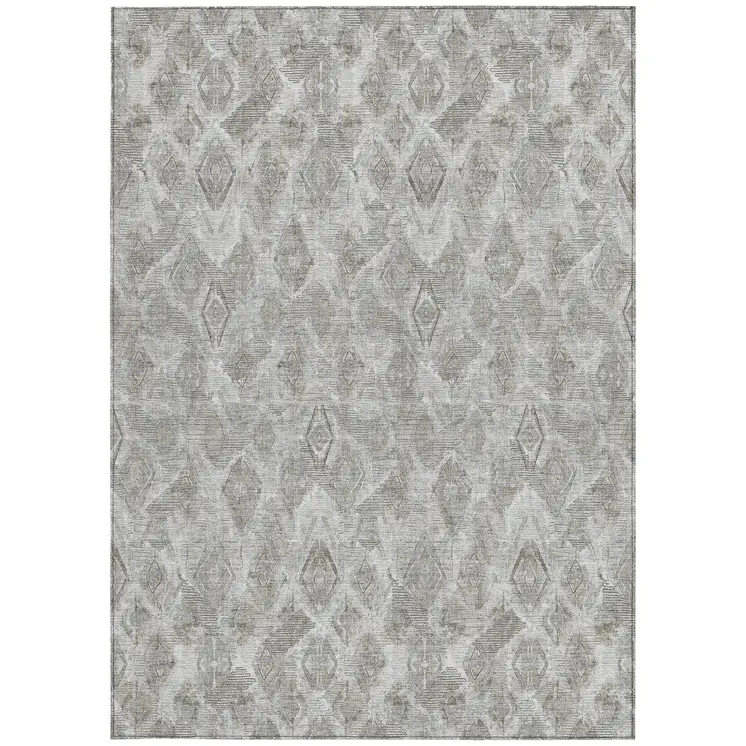 5' X 8' Silver Gray And Pewter Geometric Washable Indoor Outdoor Area Rug