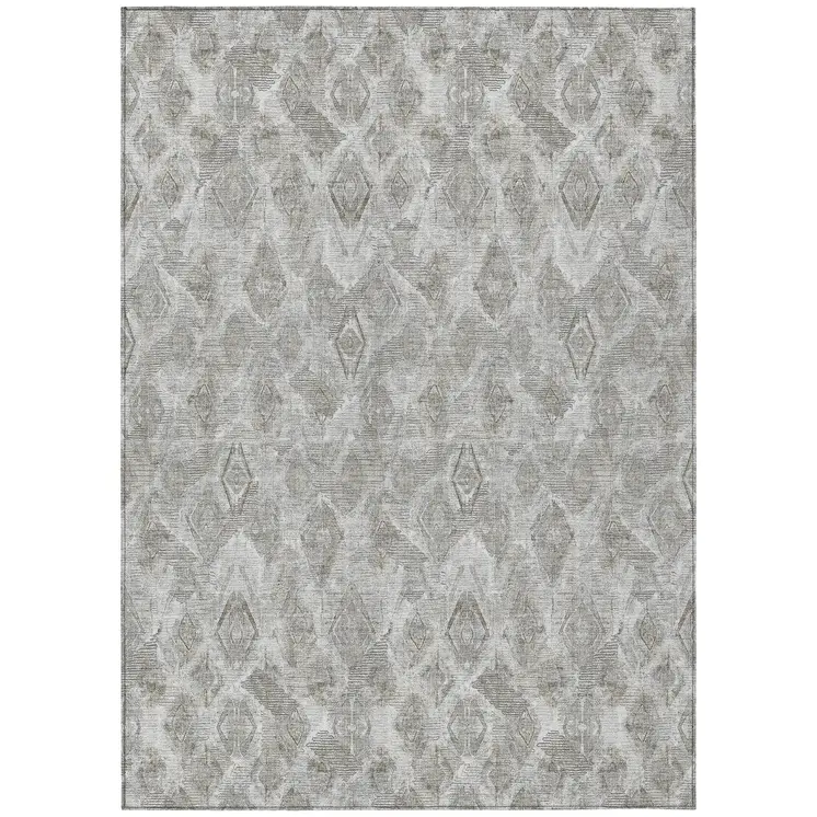 5' X 8' Silver Gray And Pewter Geometric Washable Indoor Outdoor Area Rug