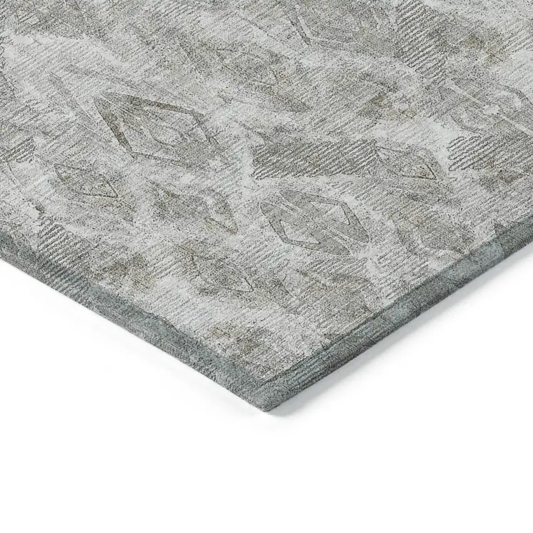 5' X 8' Silver Gray And Pewter Geometric Washable Indoor Outdoor Area Rug