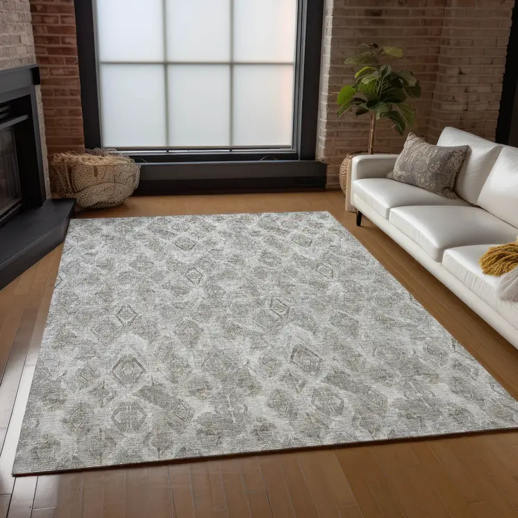 5' X 8' Silver Gray And Pewter Geometric Washable Indoor Outdoor Area Rug