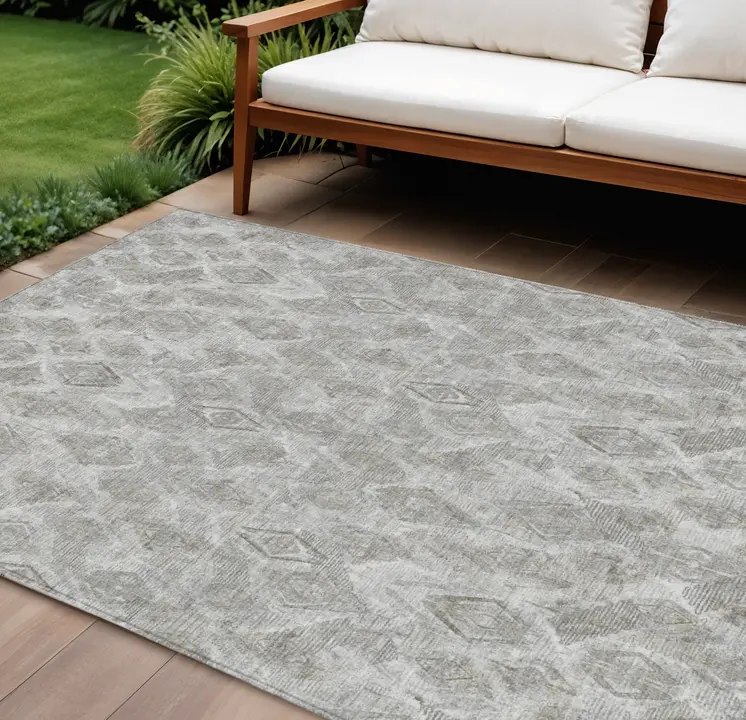 9' X 12' Silver Gray And Pewter Geometric Washable Indoor Outdoor Area Rug