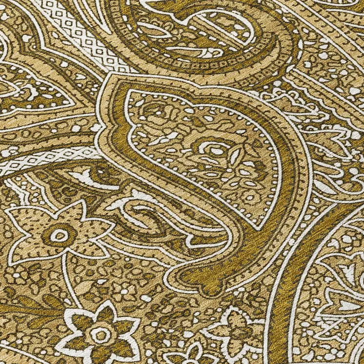 8' Brown Tan And Beige Round Paisley Washable Indoor Outdoor Area Rug
