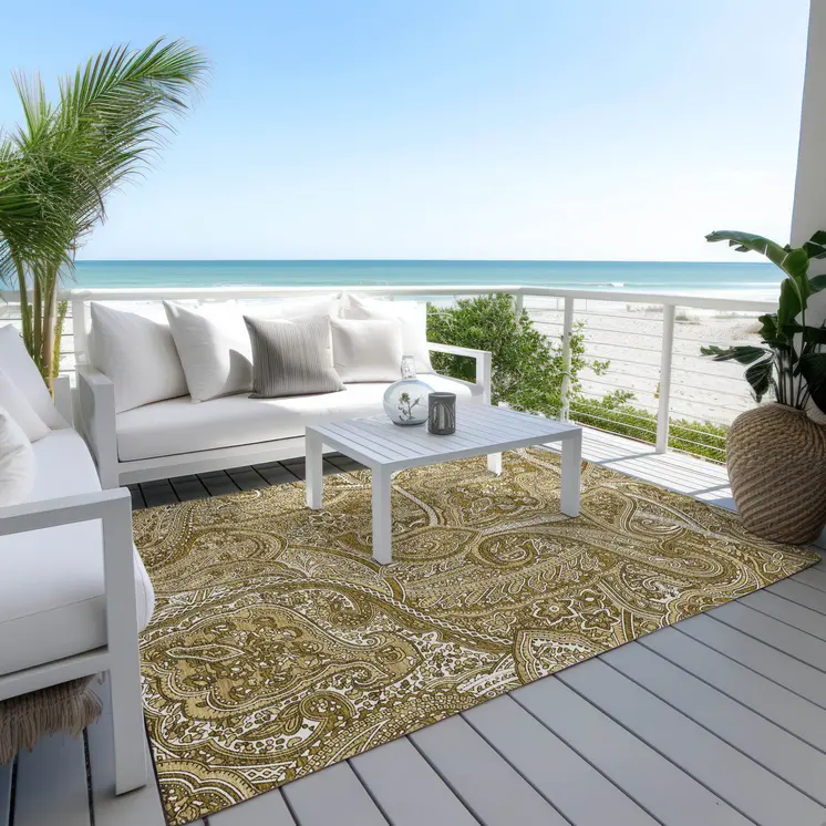 8' X 10' Brown Tan And Beige Paisley Washable Indoor Outdoor Area Rug