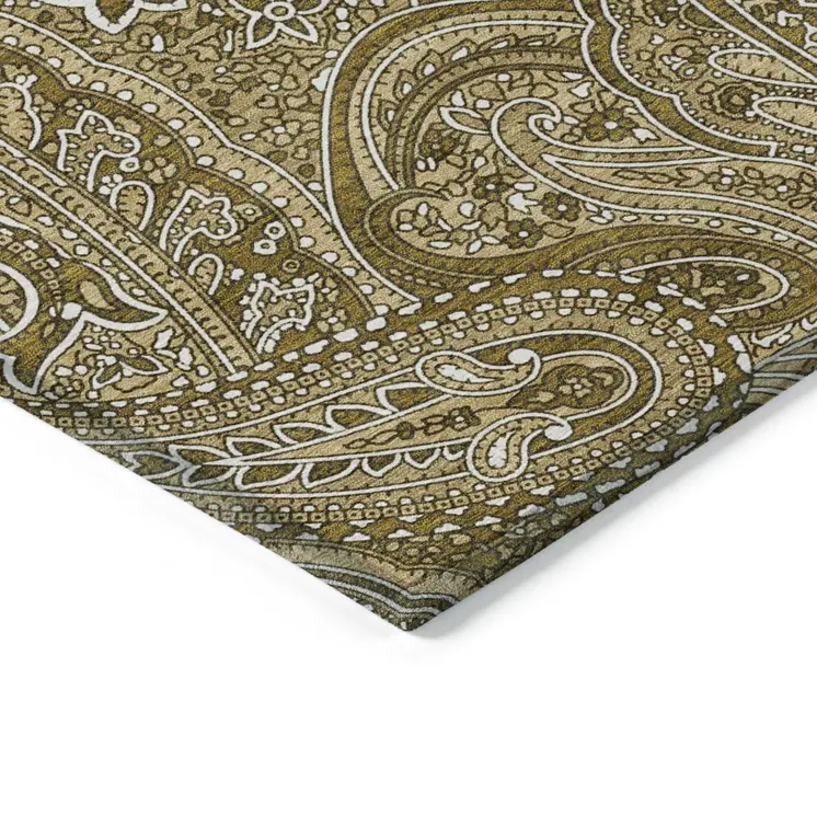 8' X 10' Brown Tan And Beige Paisley Washable Indoor Outdoor Area Rug