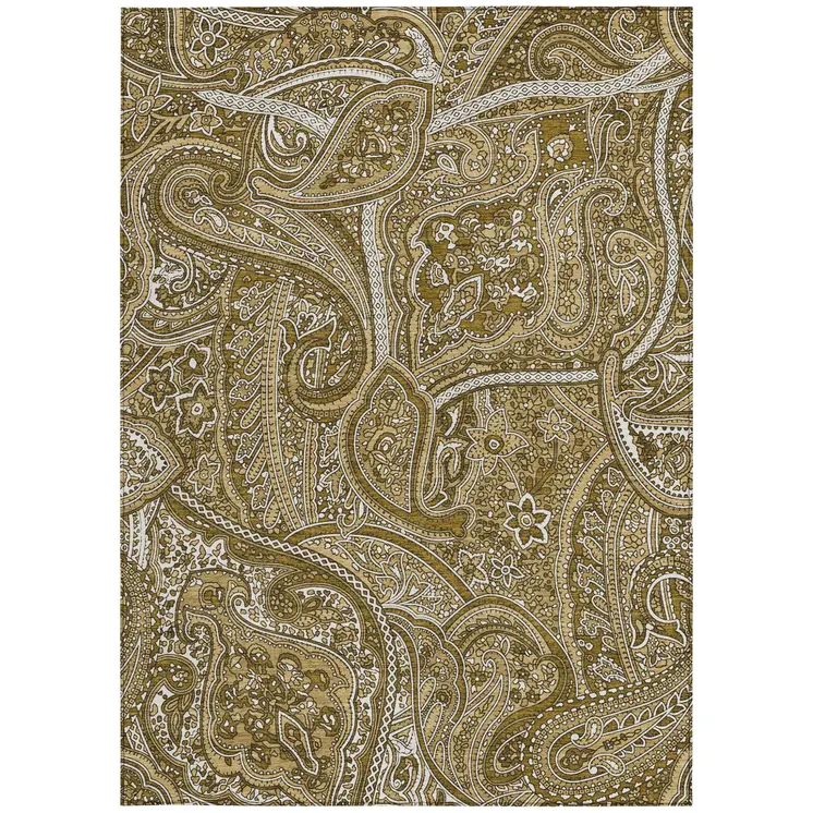 9' X 12' Brown Tan And Beige Paisley Washable Indoor Outdoor Area Rug
