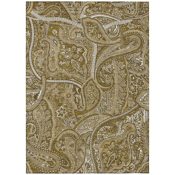 9' X 12' Brown Tan And Beige Paisley Washable Indoor Outdoor Area Rug