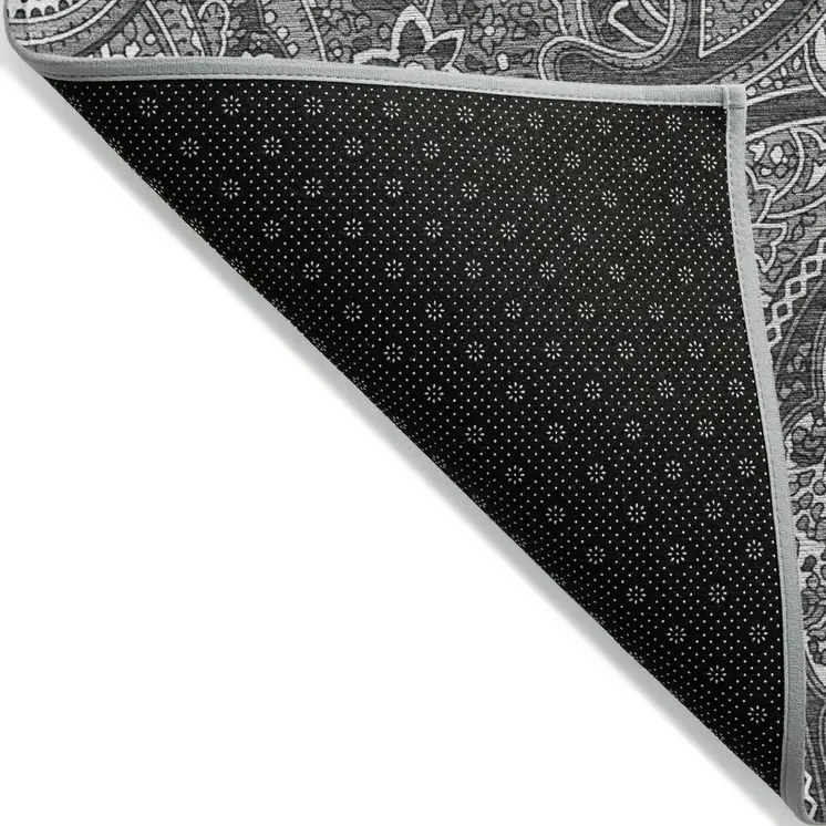 3' X 5' Gray Silver And Charcoal Paisley Washable Indoor Outdoor Area Rug