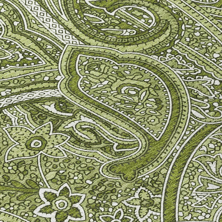 8' Artichoke Green And Olive Green Round Paisley Washable Indoor Outdoor Area Rug