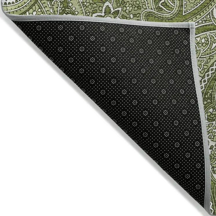 8' X 10' Artichoke Green And Olive Green Paisley Washable Indoor Outdoor Area Rug
