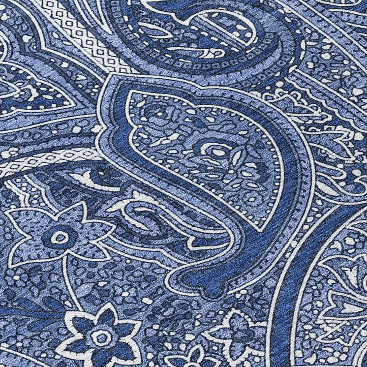 8' Navy Blue And Sky Blue Round Paisley Washable Indoor Outdoor Area Rug