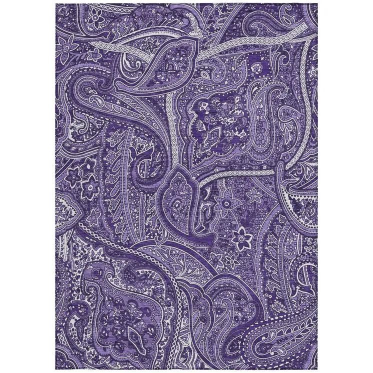 10' X 14' Purple Lavender And Silver Paisley Washable Indoor Outdoor Area Rug