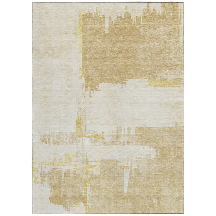 3' X 5' Beige Gold And Tan Abstract Washable Indoor Outdoor Area Rug