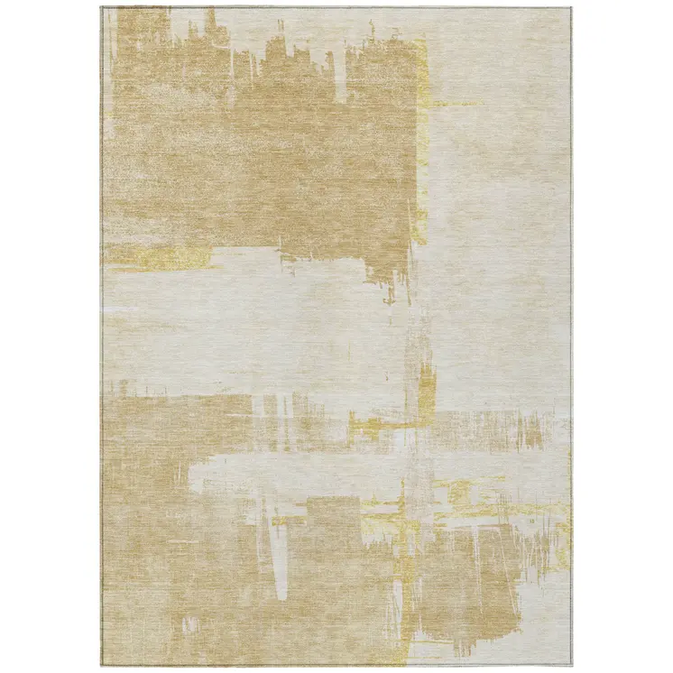 3' X 5' Beige Gold And Tan Abstract Washable Indoor Outdoor Area Rug
