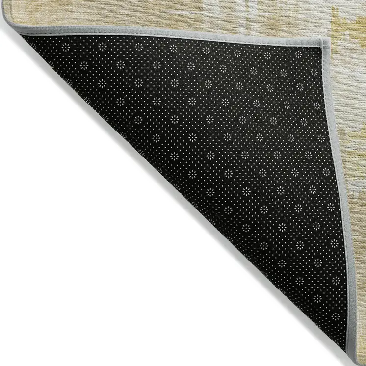 5' X 8' Beige Gold And Tan Abstract Washable Indoor Outdoor Area Rug