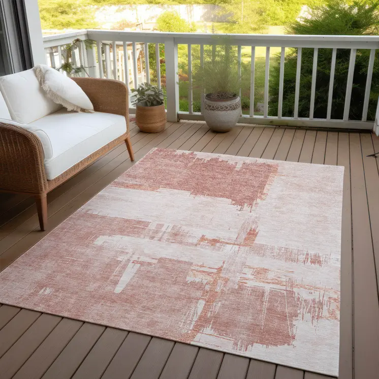3' X 5' Blush Mauve And Ivory Abstract Washable Indoor Outdoor Area Rug