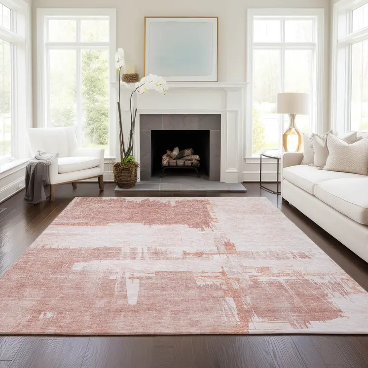 3' X 5' Blush Mauve And Ivory Abstract Washable Indoor Outdoor Area Rug