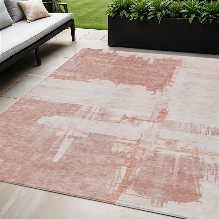 5' X 8' Blush Mauve And Ivory Abstract Washable Indoor Outdoor Area Rug