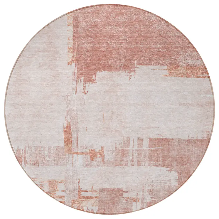 8' Blush Mauve And Ivory Round Abstract Washable Indoor Outdoor Area Rug