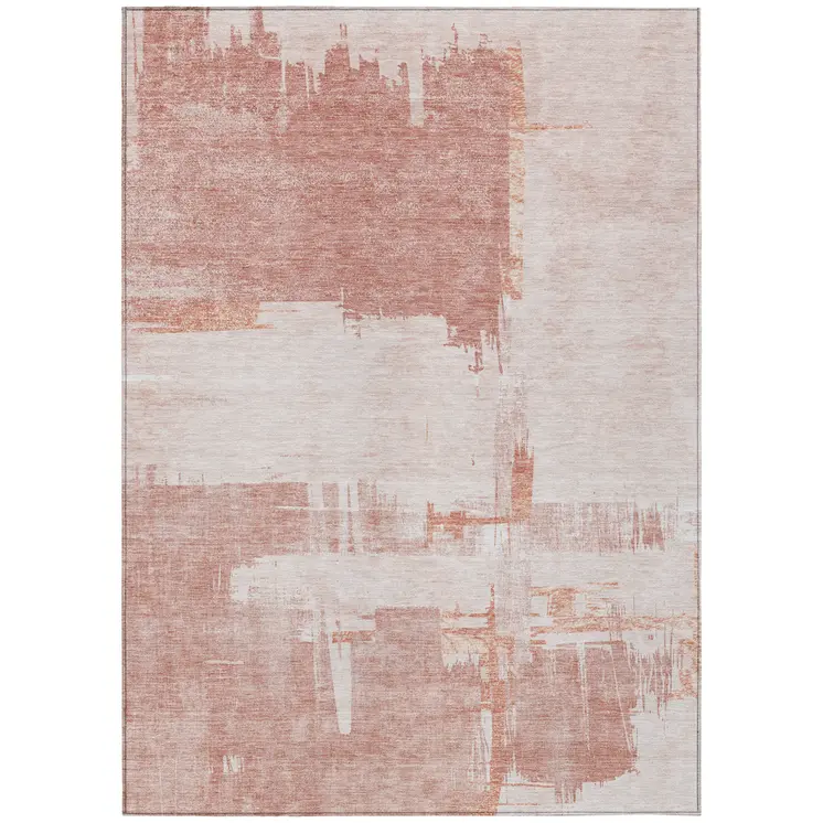 8' X 10' Blush Mauve And Ivory Abstract Washable Indoor Outdoor Area Rug