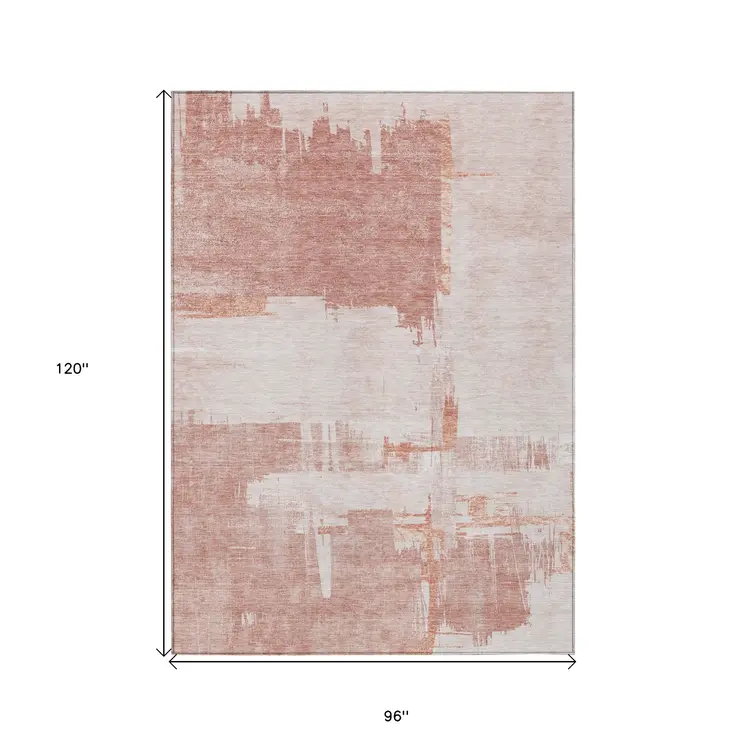 8' X 10' Blush Mauve And Ivory Abstract Washable Indoor Outdoor Area Rug