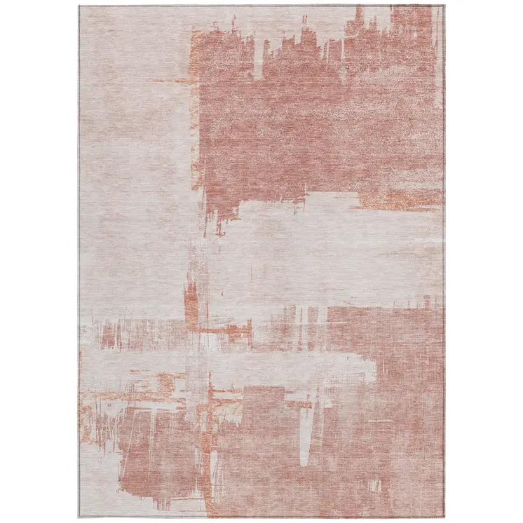 10' X 14' Blush Mauve And Ivory Abstract Washable Indoor Outdoor Area Rug