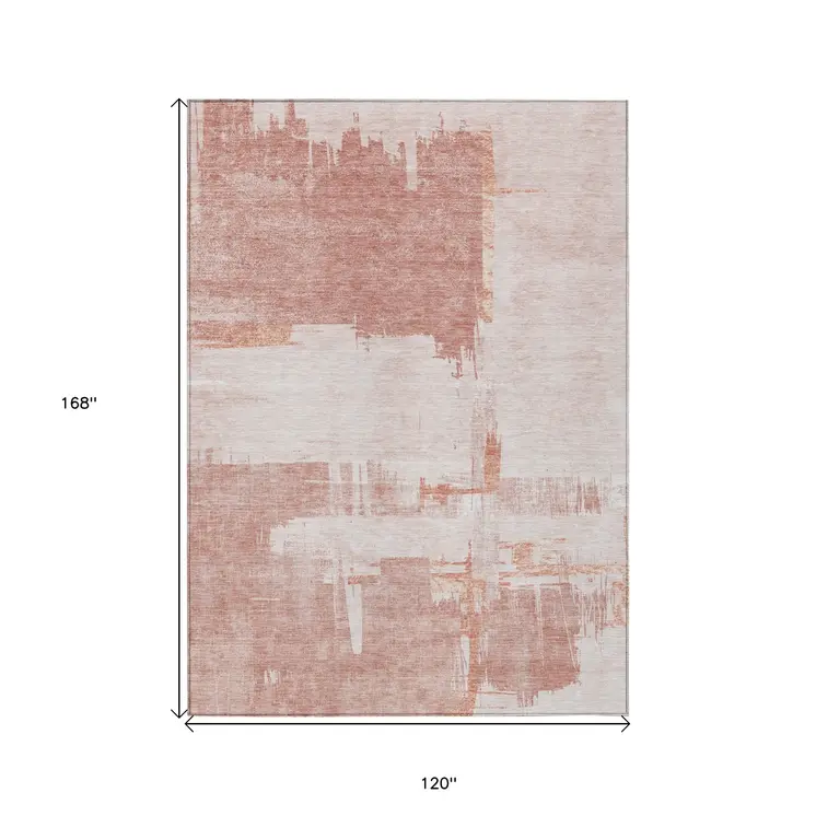 10' X 14' Blush Mauve And Ivory Abstract Washable Indoor Outdoor Area Rug
