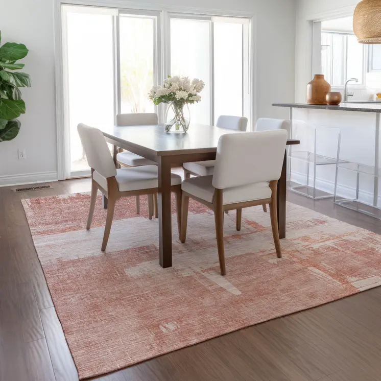 10' X 14' Blush Mauve And Ivory Abstract Washable Indoor Outdoor Area Rug