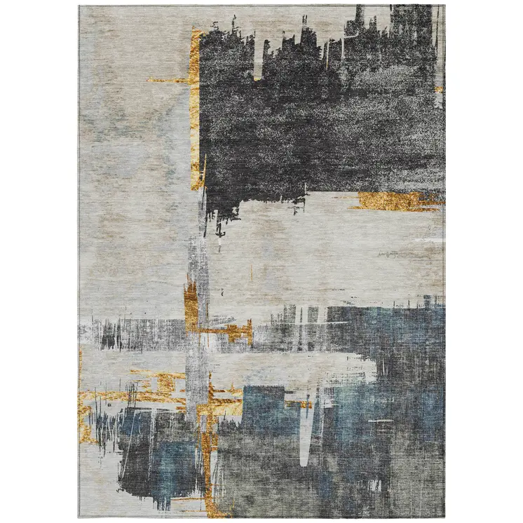 8' X 10' Charcoal Gray And Tan Abstract Washable Indoor Outdoor Area Rug