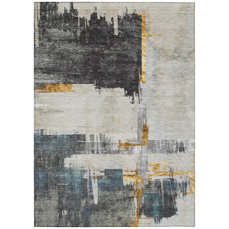 8' X 10' Charcoal Gray And Tan Abstract Washable Indoor Outdoor Area Rug